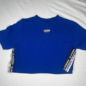 Adidas Originals Blue Cropped T-Shirt Logo Tape S